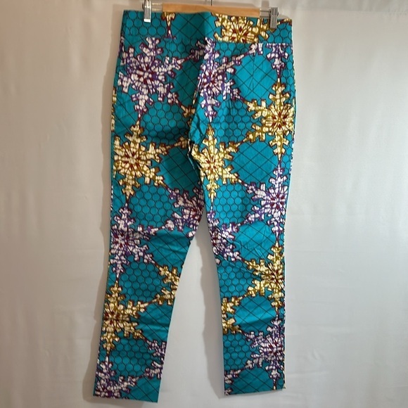 Ankara Womens Pants Straight Leg Button Zipper Closure Pockets Blue Purple Tan - Picture 10 of 10